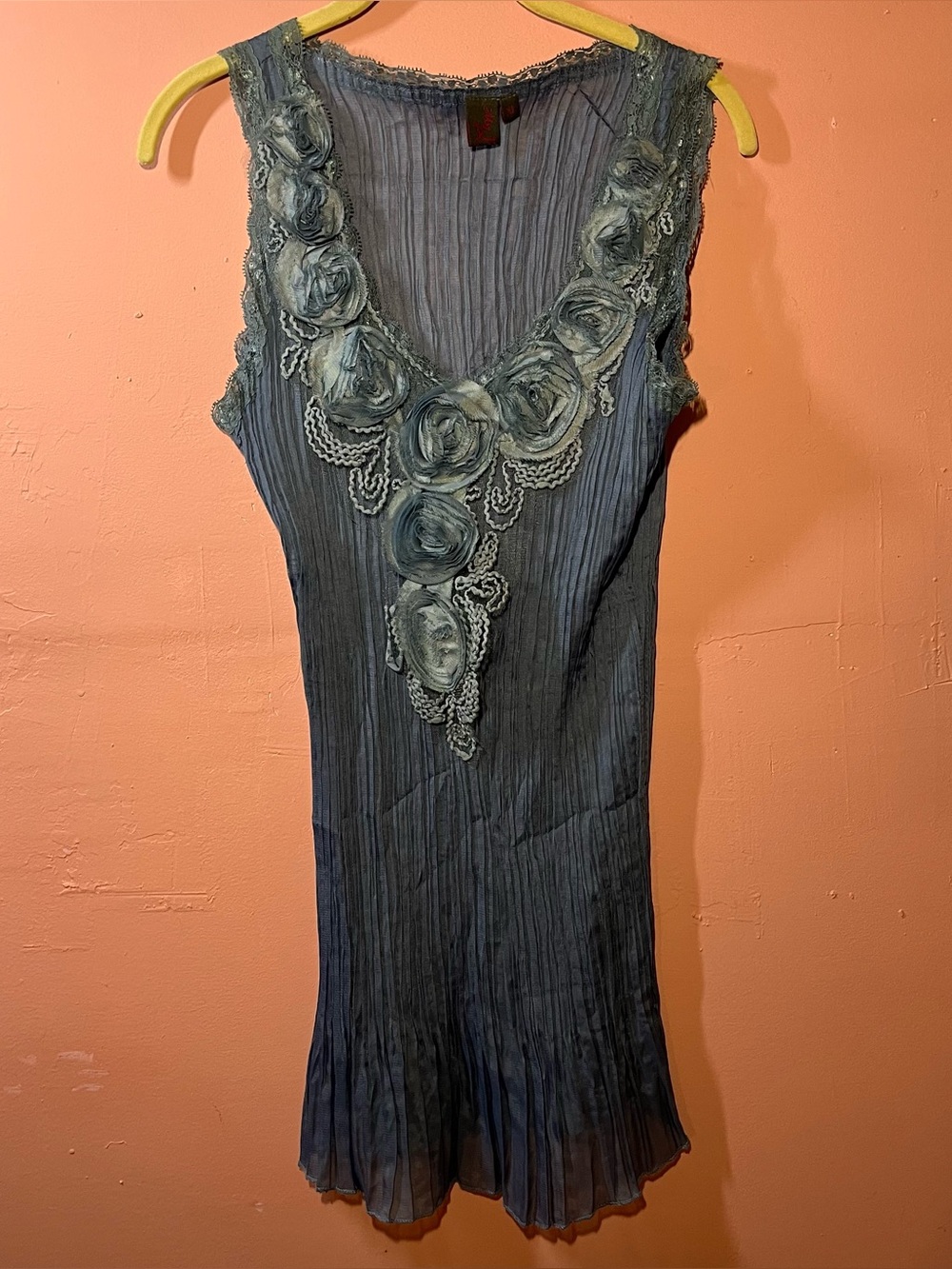 Pretty Angel Blue Silk Blend Sleeveless Floral Sheer V Neck Blouse Size XL Y2K